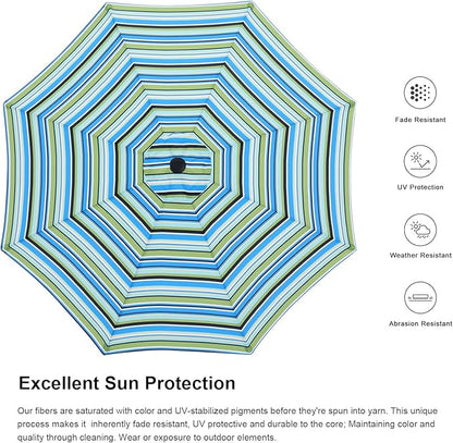 ABCCANOPY 9FT Patio Umbrella - Outdoor Waterproof Table Umbrella with Push Button Tilt and Crank, 8 Ribs UV Protection Pool Umbrella for Garden, Lawn, Deck & Backyard (Blue Green Stripes)