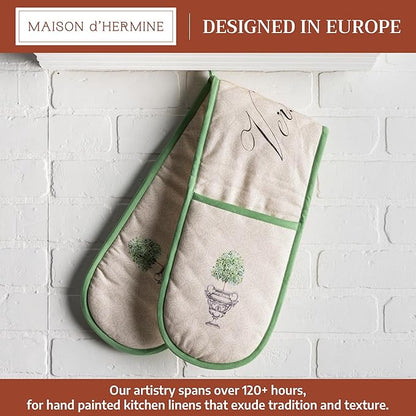 Maison d' Hermine Double Oven Mitts 100% Cotton 7"x35" Double Oven Mitt Heat Resistant BBQ Cooking Gloves with Loop Baking Grilling Kitchen Hotel Home Farmhouse Spring Summer (Jardin Du Roy)