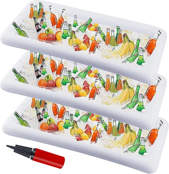 DR.DUDU Inflatable Serving Bar, 3 Pack Ice Serving Buffet Salad Cooler Food Drink Containers with Drain Plug, BBQ Picnic Pool Party Supplies Inflatable Cooler | Drain Plug, Ice Serving Buffet Salad Cooler, Food Drink Containers, BBQ Picnic Pool Party S...