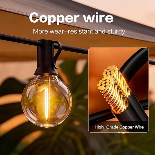 Outdoor String Lights 50FT with 25+2 G40 LED Bulbs, Shatterproof & Waterproof Patio Lights, Connectable Globe String Lights for Backyard Porch Deck Bistro Garden Party