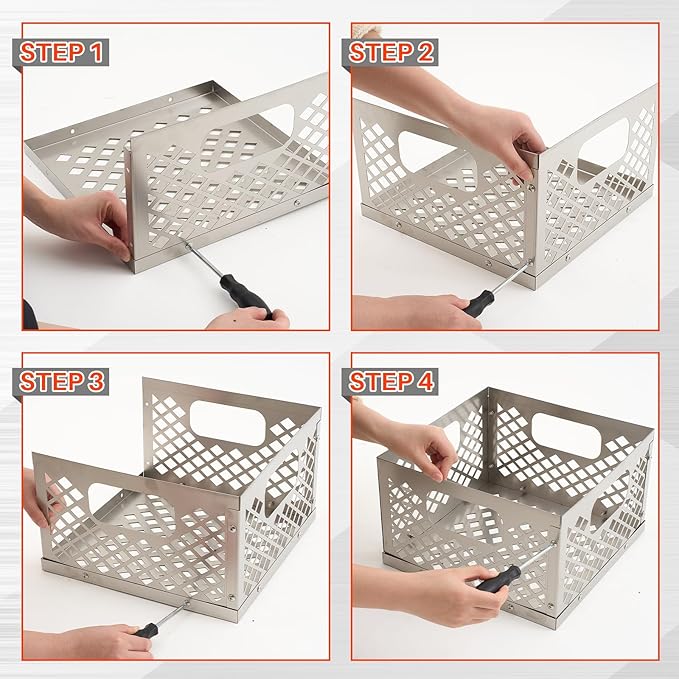 Pasimy Charcoal Basket, Stainless Steel Charcoal Fire Basket for Offset Smoker, 12 x 12 x 7.5'' Grill Accessories for Smoker BBQ Grill Accessories