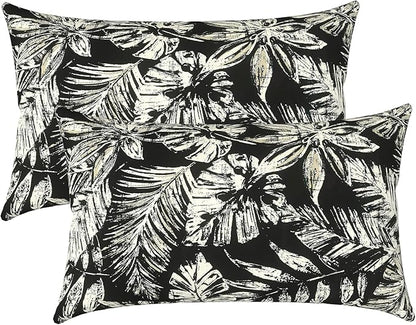 LVTXIII Outdoor/Indoor Lumbar Pillow Covers, Patio Decorative Lumbar Pillow Covers, All Weather Cushion Cases for Sofa, Patio Couch Decoration 12x20, 2 Pack, Tropical Leaf Black