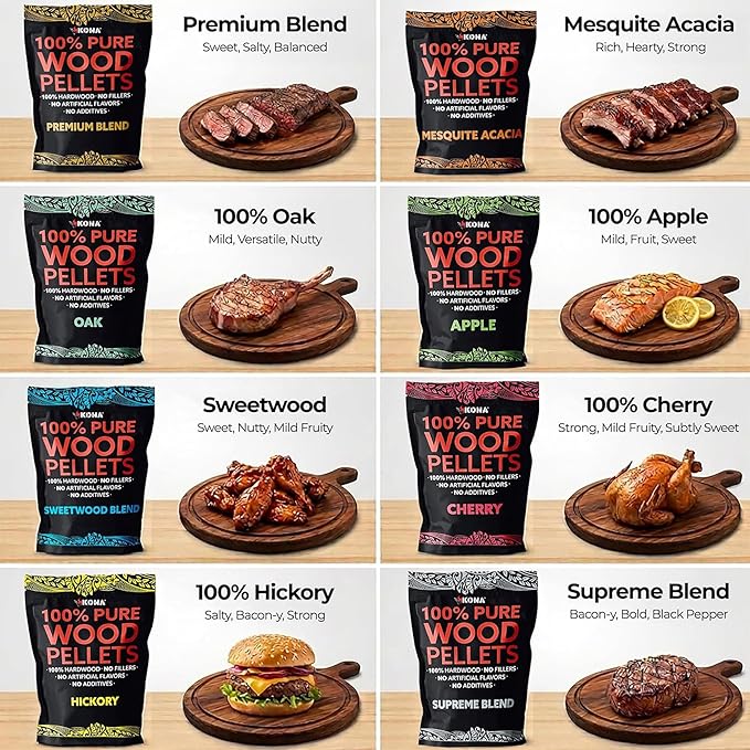 Kona Wood Pellets All Variety Pack, Intended for Ninja Woodfire Outdoor Grill, Wood Fire Oven & Smoker, 8, 1lb Resealable Bags