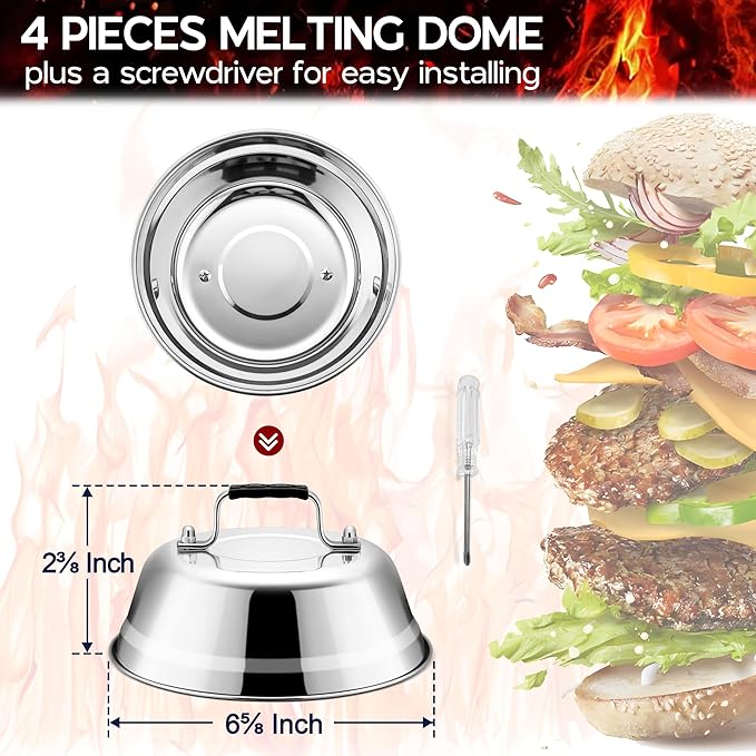 Onader 6 Inch Round Melting Dome Griddle Lid Set of 4, Stainless Steel Small Basting Cover