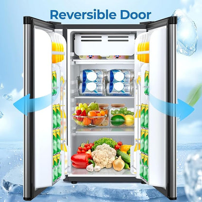 Electactic 3.2 Cu.ft Mini Fridge with Freezer, Compact Refrigerator with Reversible Single Door, Adjustable Thermostat, Low Noise, Energy Efficient for Office, Dorm, Bedroom, Apartment