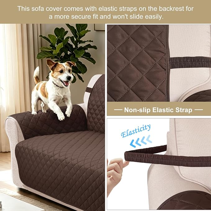 Reversible Chair Covers for Recliner Oversized, Chocolate | Recliner Oversized Covers for Living Room with Elastic Straps, Water Repellent, Chair Protectors Covers for Dogs