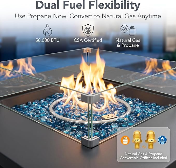 NICESOUL 40" Propane/Natural Gas Fire Pit Table, 50,000 BTU Square Firepit with Tank Table, Modern No Assembly Outdoor Lowprofile Fire Table for Outside Patio & Backyard, CSA Certified, Dark Gray