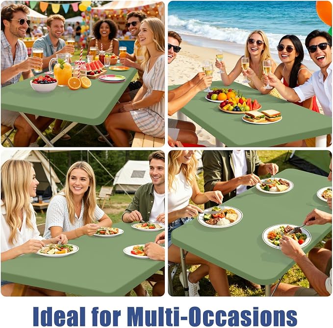 Moosfor Spandex 5 Foot Rectangle Table Cloth, Elastic Fitted Tablecloths for Picnic, Stretch Washable Patio Table Cover for Outdoor, Camping, Banquet and Parties (Sage Green, 30"x60")