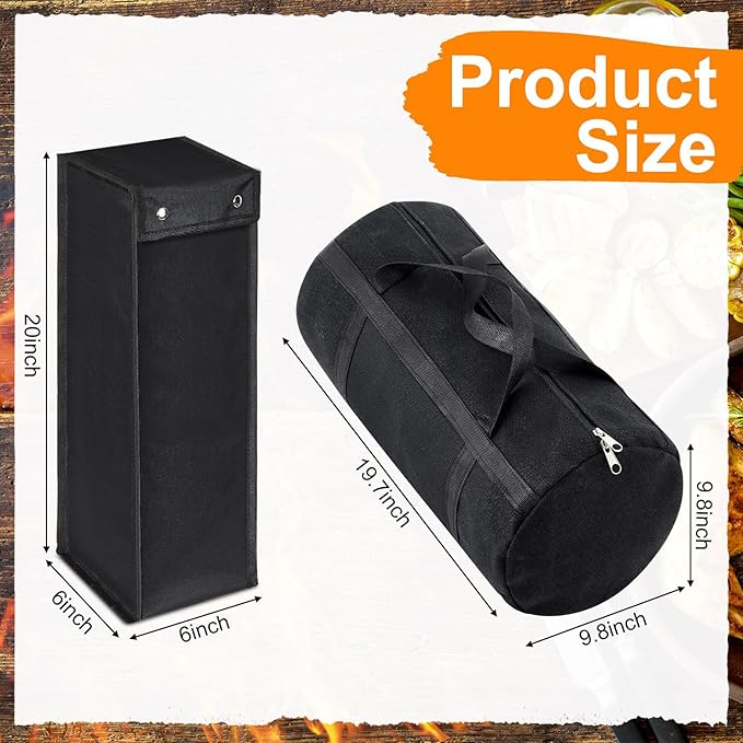 Amylove 2 Pcs Grill Utensil Storage Bag 20" Extra Thick Canvas Barbecue Grill Tool Storage Bag Carry Container Waterproof Zipper Closure, for Outdoor Grilling Camping Hiking Barbecue Accessory(Black)