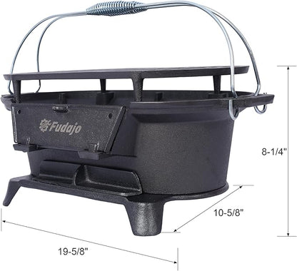 Cast Iron Charcoal Grill, Hibachi Grill Outdoor Portable Charcoal BBQ, Durable Tabletop Skillet Compact Camping Cooker for Tailgating Picnics Hunting (19.6 L × 10.6 W × 8.2 H)