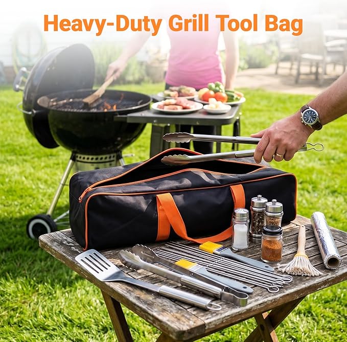 Grill Tool Storage Bag 24" x 8" x 8" Heavy-Duty Grill Utensil Storage, Large Capacity Grill Accessory Storage, Accessories Storage Compatible with Blackstone