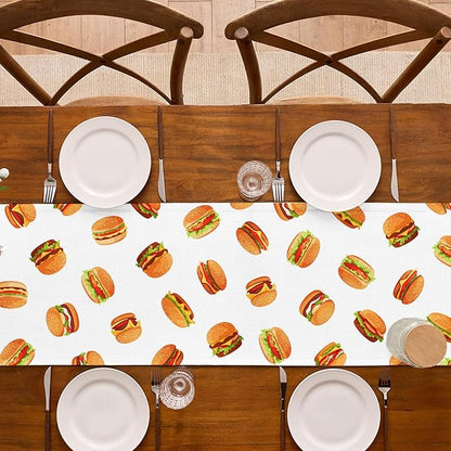 Hamburger Table Runner Burgers Themed Birthday Party Decoration Fast Food BBQ Dining Room Home Kitchen Table Decor