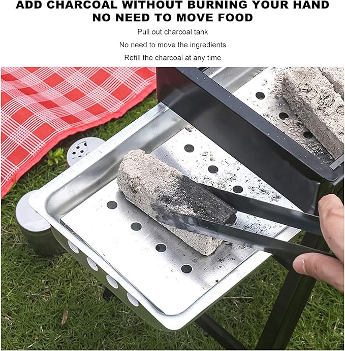 Portable Stainless Steel Folding Charcoal Grill Good Heat Conductivity Anti Tipping BBQ for Camping Picnics