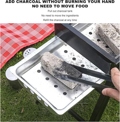 Portable Stainless Steel Folding Charcoal Grill Good Heat Conductivity Anti Tipping BBQ for Camping Picnics