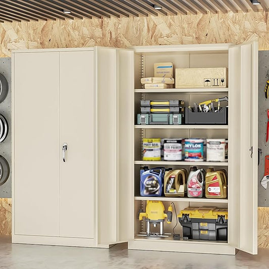 INTERGREAT Metal Storage Cabinet, 72” H Storage Cabinet with 2 Doors and 4 Adjustable Shelves for Office, Home, Garage, Pantry (Assembly Required, Grey)