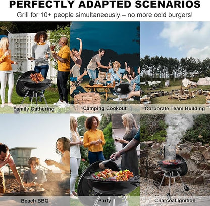 22-inch Charcoal Grill Kettle grill: Black Portable grill with stainless steel grilling net - backyard barbecue party grill (22inch)