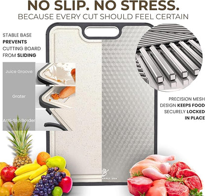 Titanium Cutting Board | Scratch Reduction Mesh | Double-Sided Pure Titanium and Wheat Straw | Anti Slip | Juice Groove | Stain Resistant | Food Grade | Easy to Clean | Smoky Supply USA
