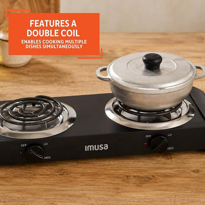IMUSA USA GAU-80306 Electric Double Burner 1750-Watts , Black | Ideal for Cooking Outdoors or in the Office