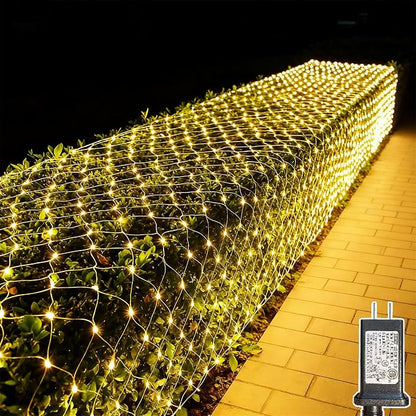 LitHome 34.5FT x 5FT Christmas Net Lights Outdoor Mesh Lights Connectable | 8 Modes 610 LED Waterproof Warm White Christmas Mesh Light for Bushes, Garden, Backyard, Xmas, Holiday Decor, Clear Wire