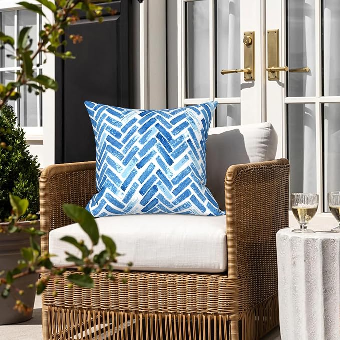 LVTXIII 2 Pack Outdoor Pillow Covers ONLY 18x18 Inch, Water-Repellent Square Decorative Cushion Covers for Patio Furniture, Garden, Sofa, Blue Bricks