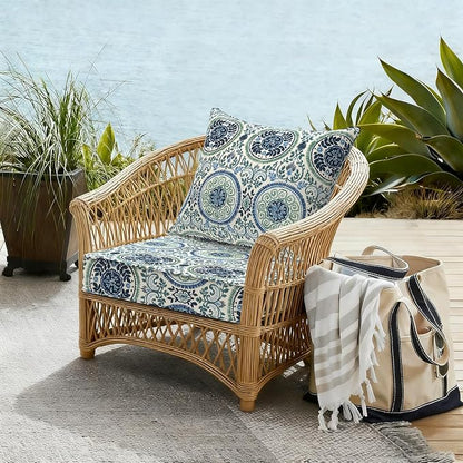 DYTXIII Outdoor Deep Seat Cushion Set, Water Repellent 22"x22" Patio Thick Cushions Replacement with Seat & Back Pillow for Patio Sofa, Wicker Chair, Couch - Wreath Blue