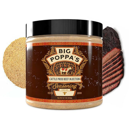Big Poppa’s Cattle Prod Beef Injection – Competition-Tuned BBQ Brisket Injection for Juicy, Consistent Meat – Clean, Beef Marinade-Forward Blend for Ribs, and Steaks – Easy-Mixing Formula (19.7 Oz)