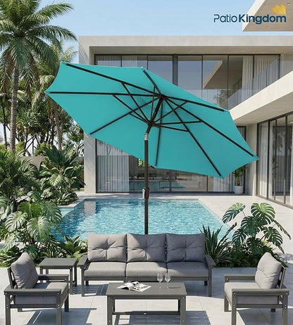 PatioKingdom 9FT Patio Outdoor Umbrella-UPF 50+ Sun Shade with Wind Vent, Push-Button Tilt & Smooth Crank Lift, Rust-Resistant Fiberglass Frame for Garden, Backyard,Yard (Peacock Blue)