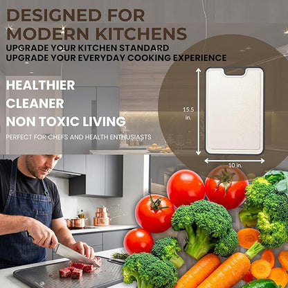 Titanium Cutting Board | Scratch Reduction Mesh | Double-Sided Pure Titanium and Wheat Straw | Anti Slip | Juice Groove | Stain Resistant | Food Grade | Easy to Clean | Smoky Supply USA