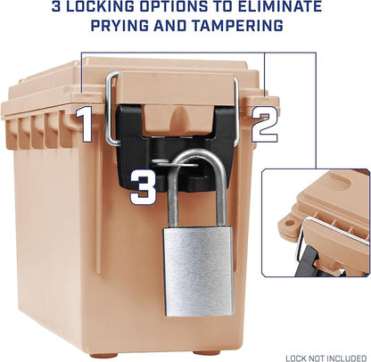 Sheffield Ammo Box Made in USA, Stackable Lockable Ammo Storage Box, Tan | Lockable Storage Box, Water and Dust Resistant Dry Box, Secures Hunting Gear, Gun Accessories, Supplies, and Bullets