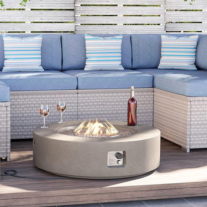 HOMPUS Outdoor Round Propane Fire Pit Table, 41''CSA Certified Fire Table, 50000 BTU Fire Pit w Free Waterproof Cover & Fire Stone for Patio, Garden, Grey