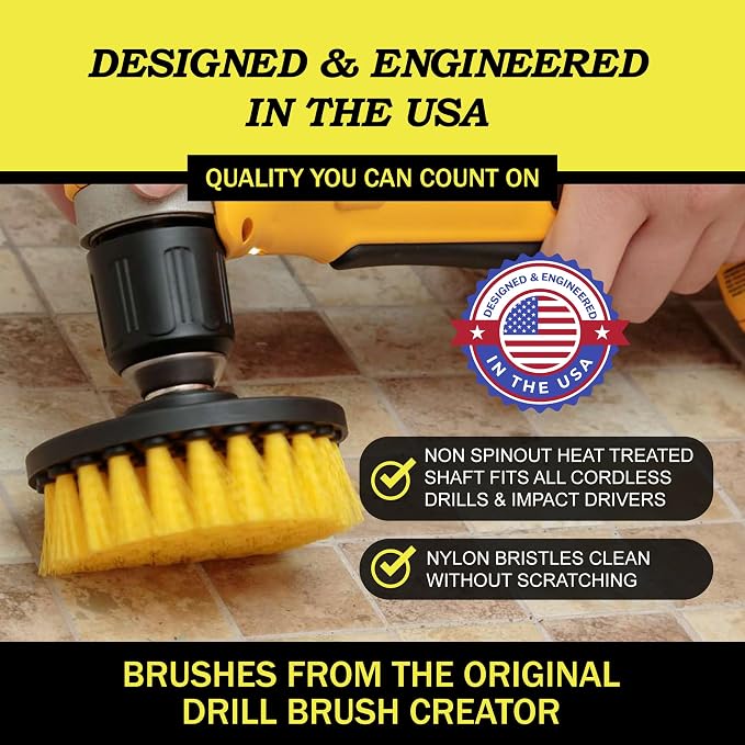 Drillbrush Electric Nylon Drill Brush Attachment Set for Bathroom Cleaning | Power Scrubber Brush Kit for Bathtub, Shower & Tile - Grout Cleaner Kit - All-Purpose Household Cleaning Brushes for Drill