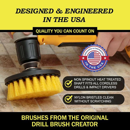 Drillbrush Electric Nylon Drill Brush Attachment Set for Bathroom Cleaning | Power Scrubber Brush Kit for Bathtub, Shower & Tile - Grout Cleaner Kit - All-Purpose Household Cleaning Brushes for Drill