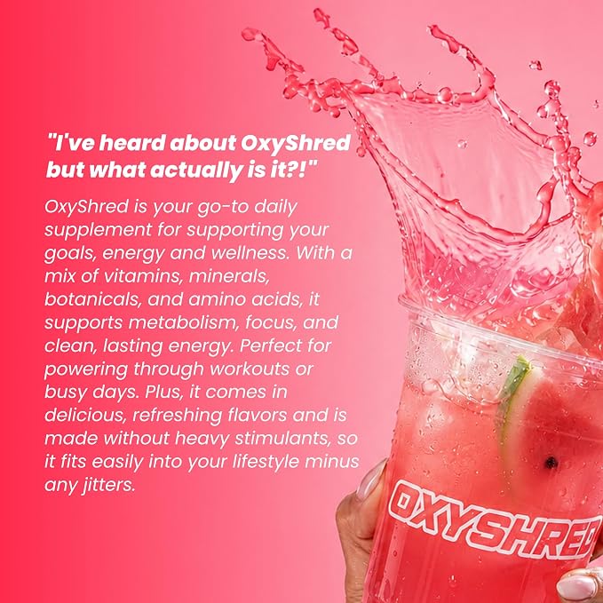 EHP Labs OxyShred Pre Workout Powder - Juicy Watermelon, 33 Servings | Supports Energy, Focus and Endurance with Acetyl L Carnitine and L Glutamine, Thermogenic Formula, Sugar Free, Zero Jitters