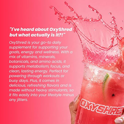 EHP Labs OxyShred Pre Workout Powder - Juicy Watermelon, 33 Servings | Supports Energy, Focus and Endurance with Acetyl L Carnitine and L Glutamine, Thermogenic Formula, Sugar Free, Zero Jitters