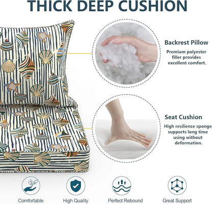 DYTXIII Outdoor Deep Seat Cushion Set, Water Repellent 24"x24" Patio Thick Cushions Replacement with Seat & Back Pillow for Patio Sofa, Wicker Chair, Couch - Crayon Shells