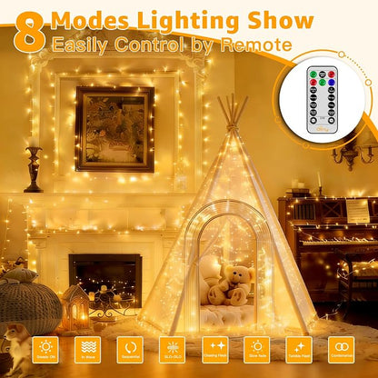Ollny Christmas Lights Outdoor 800LED 262FT, Warm White Plug in Fairy Light with Remote, 8 Modes Waterproof Timers Dimmable LED String Lights for Indoor House Outside Bedroom Patio Balcony