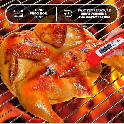 Xuhal 12 Pcs Digital Meat Thermometer with Probe Waterproof Instant Read Foldable Food Thermometer with Magnet for Kitchen Grilling Cooking Turkey Baking BBQ(Black, Red)