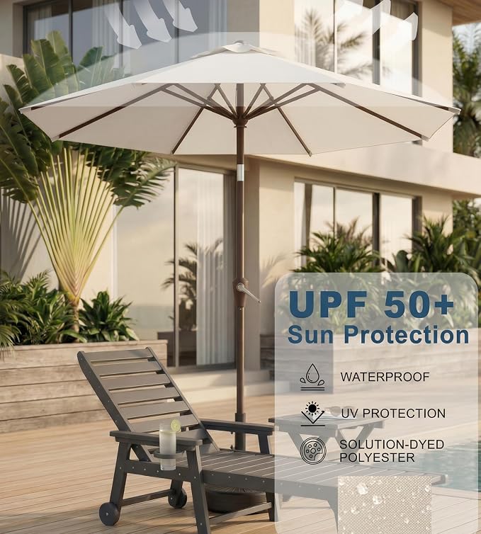 10FT Patio Umbrella, Outdoor Umbrella with Push Button Tilt and Crank, 8 Sturdy Ribs, UV Protection & Waterproof Market Umbrella for Pool, Backyard, Beach,Deck