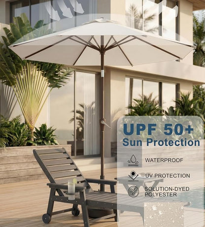 10FT Patio Umbrella, Outdoor Umbrella with Push Button Tilt and Crank, 8 Sturdy Ribs, UV Protection & Waterproof Market Umbrella for Pool, Backyard, Beach,Deck
