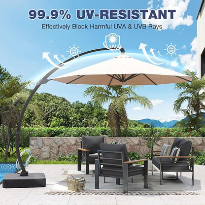 Aoxun Aluminum Patio Furniture Set with Umbrella 4 Seats, Oversized Outdoor Sectional with Washable Thick Cushions, Coffee Table, Patio Conversation Sets for Porch, Balcony, Deck