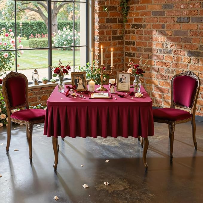 PARTISKY Burgundy Square Spandex Tablecloths 34x34 Inch, Wrinkle Free Fitted Square Table Cloth Stretch Card Table Cover for Kitchen Dinner, Holiday Party, Wedding Banquet, Display Trade Show