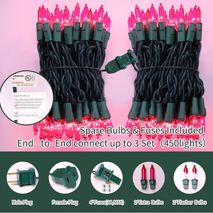 Pink Valentine's Lights，Valentine's Day Decoration 150 Count 31.9ft UL Certified Mini Bulb String Light for Outdoor Christmas Garland Tree Garden Party Patio Wedding