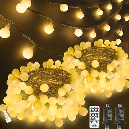 2PK 400LED 152FT Connectable Globe String Lights Indoor Bedroom Warm White | Classroom String Lights Plug in, 8 Modes & Remote, Hanging Fairy Light for Classroom Christmas Room Party Outdoor Decor