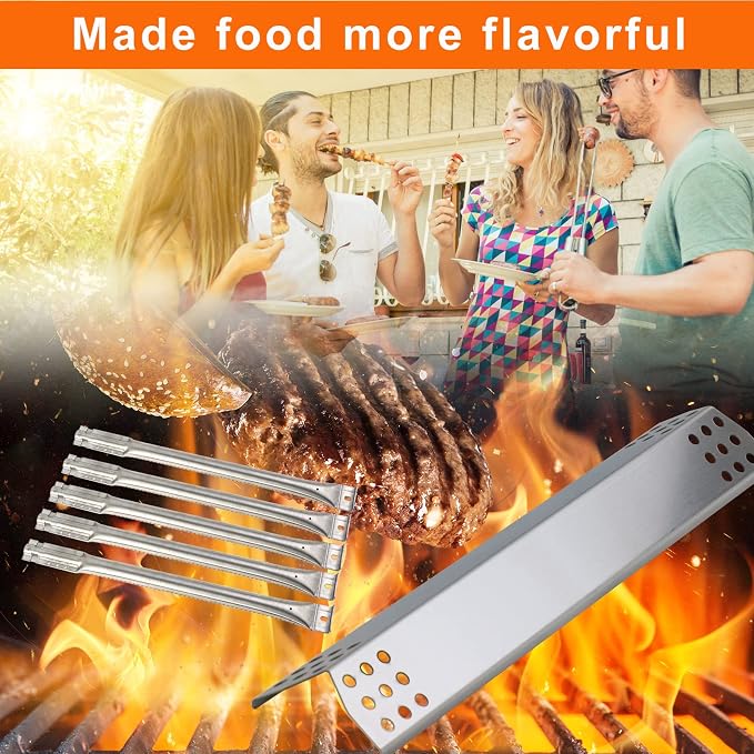 Repair Kit Replacement Parts for Jenn-Air 720-0709, 720-0709B, 720-0720, 720-0727, 730-0709, Members Mark 720-0709B and Other Gas Grill Models, Heat Plate Tent Shield and Burner Tube, 5 Pack