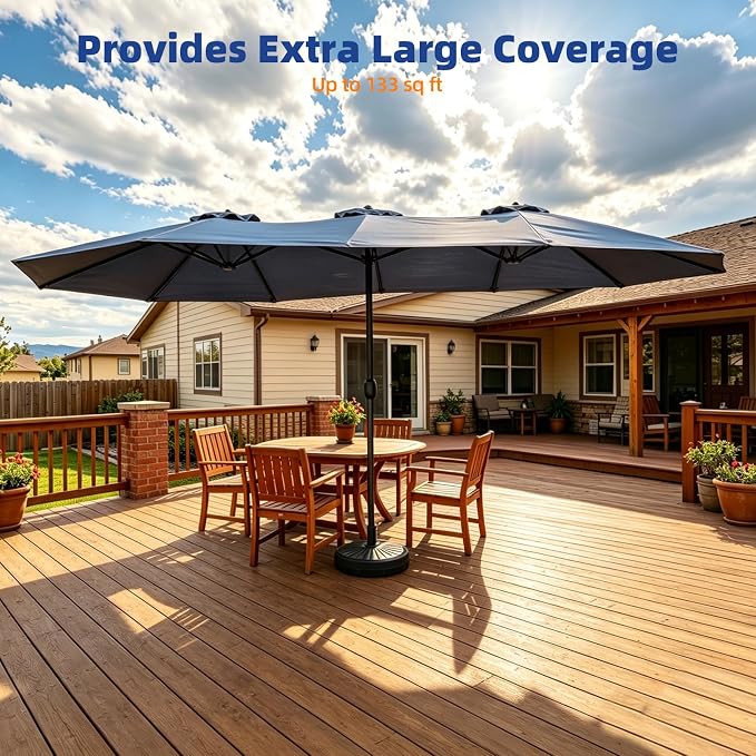 15ft Double-sided Umbrella Replacement Canopy Cover,12 ribs Large Triple Parasol Top For Market Outdoor Patio Shades，Frame not Include