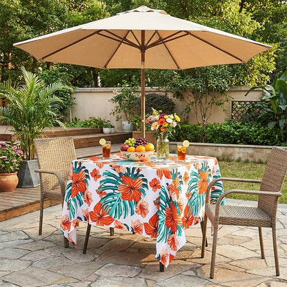 SquarePie Rectangle Outdoor Tablecloth with Umbrella Hole 60x84 inch,Water Resistant SpillProof Patio Zippered Table Cloth for Spring Summer Camping Garden Poolside Picnic BBQS,Palm Leaf Orange Flower