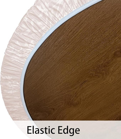LIBERECOO Round Vinyl Fitted Tablecloth with Flannel Backing Elastic Edge Plastic Table Cover - Warm Brich - Waterproof Stain-Resistant Wipeable Tablecloths