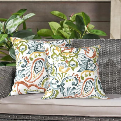 LVTXIII 2 Pack Outdoor Throw Pillow Covers for Patio Furniture, 16x16 Inch Square Pillow Case, Water-Repellent Cushion Covers for Garden, Porch, Sofa, Paisley Botanical