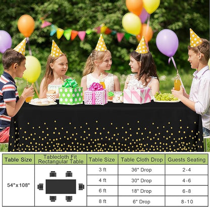 Smiry Disposable Table Cloth - 15 Pack, 54 x 108 Inch Waterproof Rectangle Tablecloths for Parties, Decorative Plastic Table Cover, Leakproof & Sturdy, Black & Gold