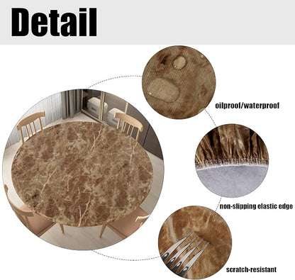 LUSHVIDA Round Vinyl Waterproof Table Cover, Fits Up to 45''-56'', Marble Brown